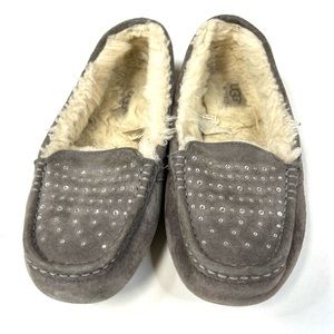 UGG Women’s Slippers Size 5 Leather Gray Slip On Rhinestones  Bling #1911